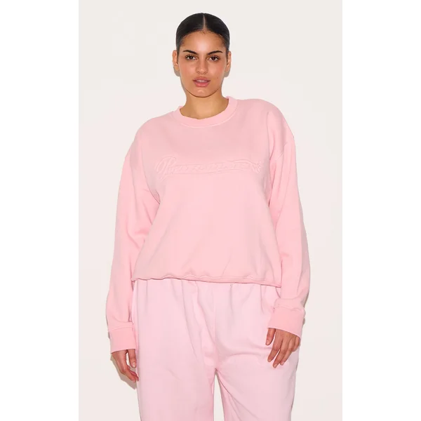 Plus Baby Pink Embossed Graphic Oversized Sweatshirt