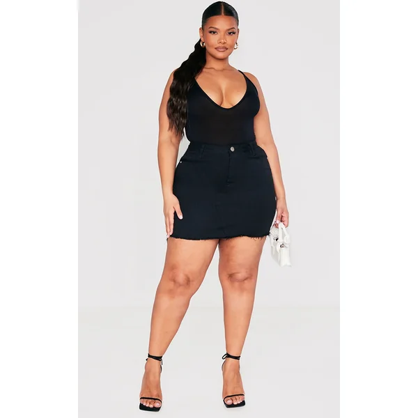 Plus Basic Black Denim Skirt