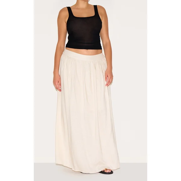 Plus Beige Cotton Pleated Maxi Skirt