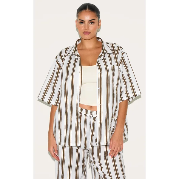Plus Beige Striped Oversized Shirt
