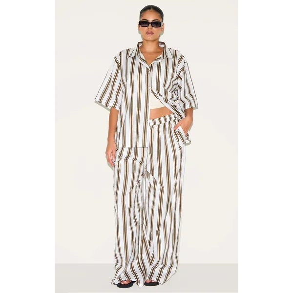 Plus Beige Striped Wide Leg Pants