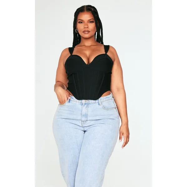 Plus Black Bandage Dip Hem Bust Cup Corset