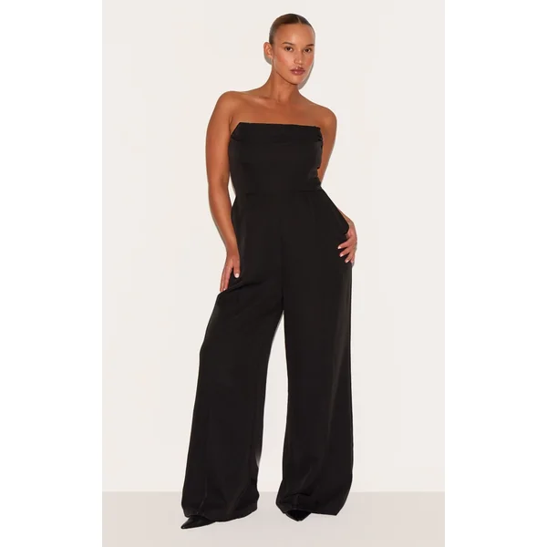 Plus Black Bandeau Cowl Neck Pocket Detail Jumpsuit