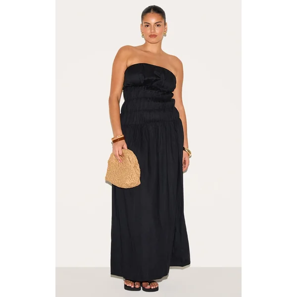Plus Black Bandeau Ruched Detail Maxi Dress
