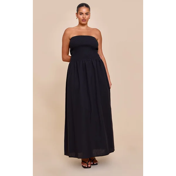 Plus Black Bandeau Shirred Detail Maxi Dress