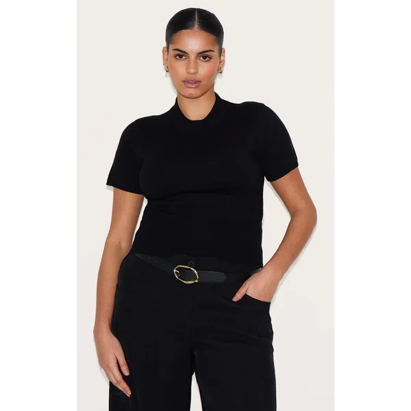 Plus Black Basic Knit T Shirt