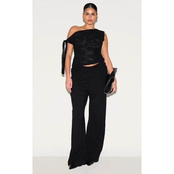 Plus Black Basic Knit Wide Leg Pants