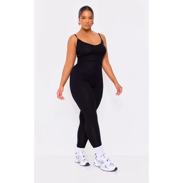 Plus Black Basic Strappy Plunge Jumpsuit