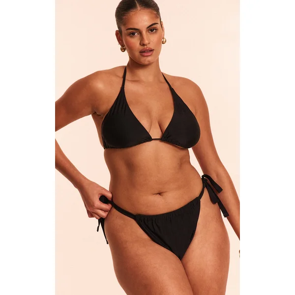 Plus Black Basic Tanga Tie Side Bikini Bottom