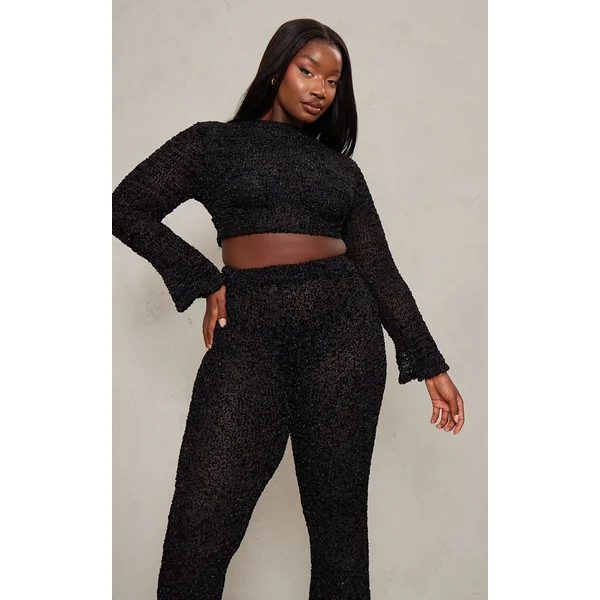 Plus Black Bobble Glitter Knit Tie Back Top