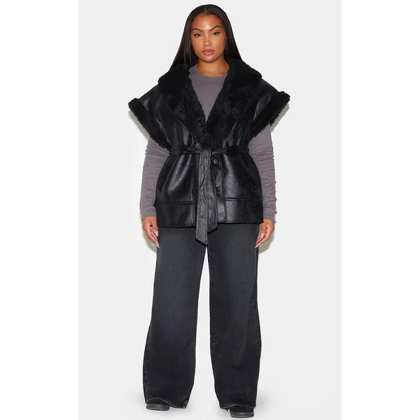 Plus Black Borg Trim Sleeveless Gillet