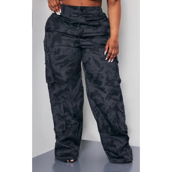 Plus Black Camo Cargo Pants