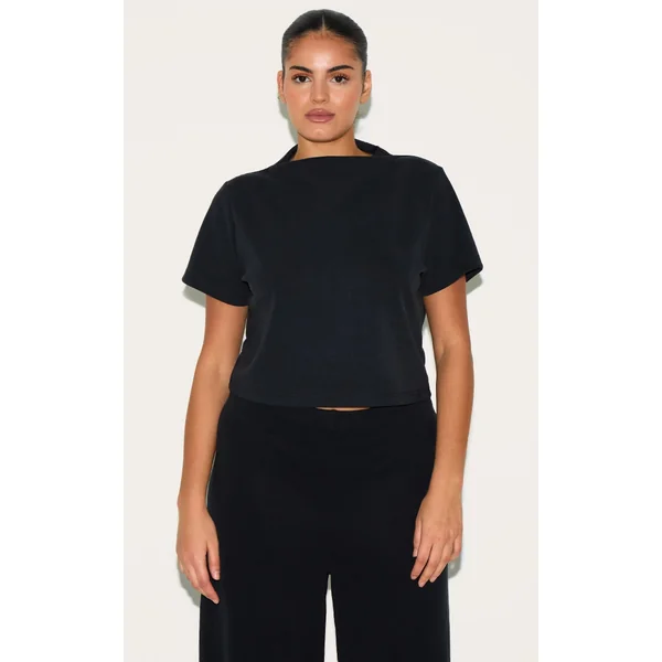 Plus Black Cap Sleeve Modal Crop Top