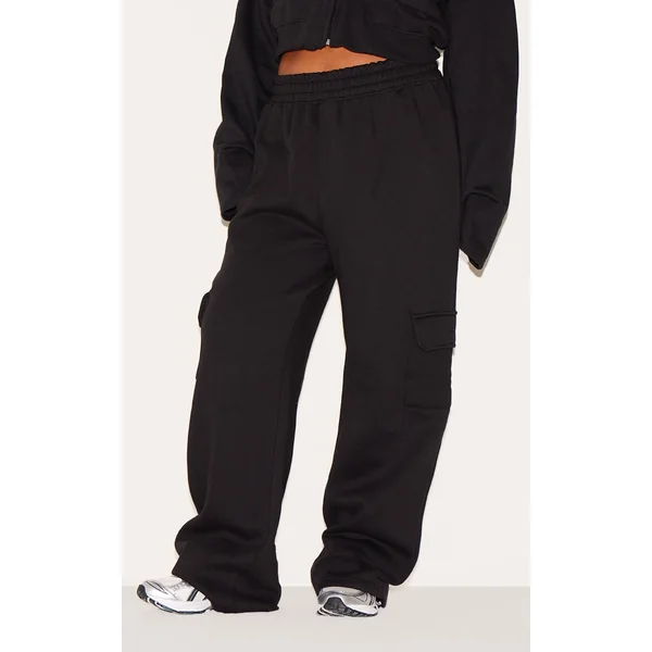 Plus Black Cargo Pocket Wide Leg Sweatpants