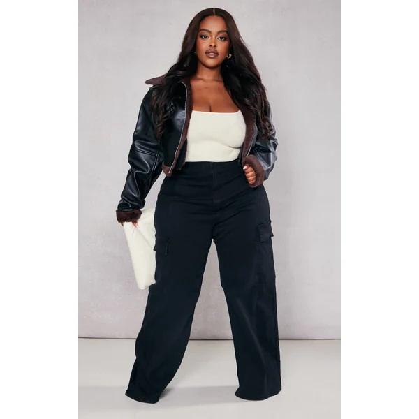 Plus Black Cargo Wide Leg Jeans