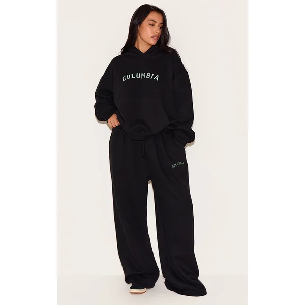 Plus Black Columbia Embroided Sweatpants