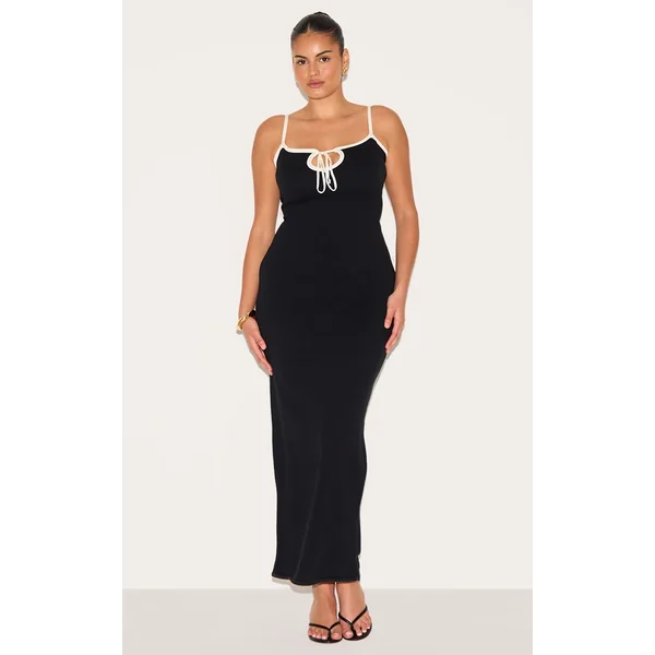 Plus Black Contrast Knit Dress