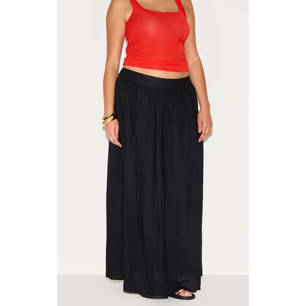 Plus Black Cotton Pleated Maxi Skirt
