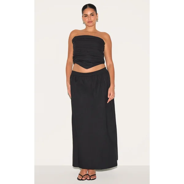 Plus Black Cotton Poplin Maxi A-line Skirt