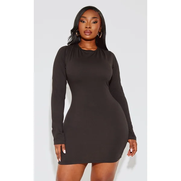 Plus Black Cotton Scoop Back Tie Mini Dress
