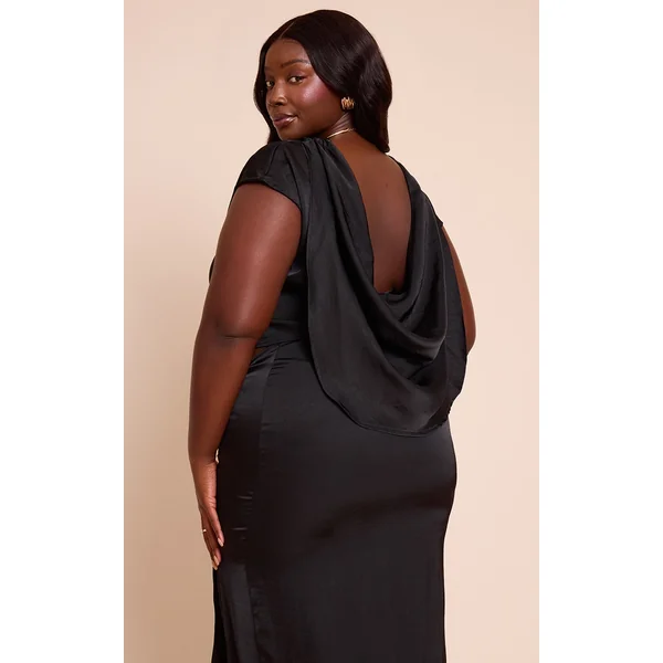 Plus Black Cowl Back Satin Top