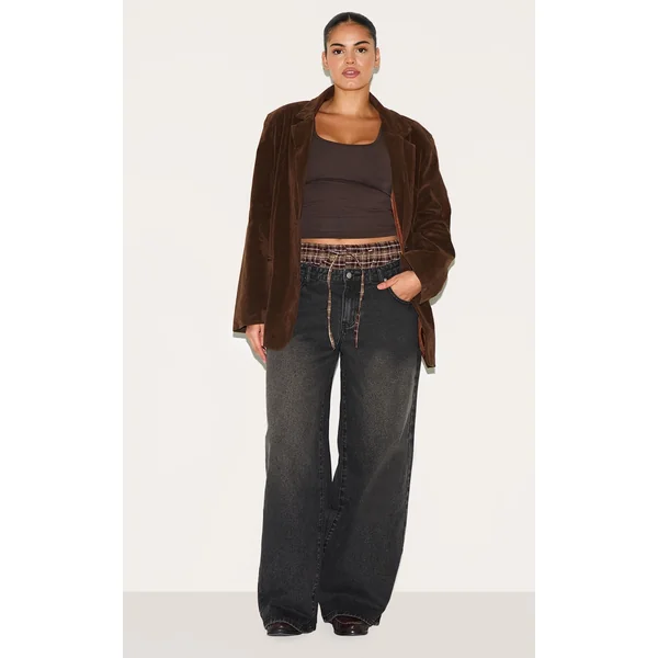 Plus Black Denim Double Layered Boxer Boyfriend Jeans