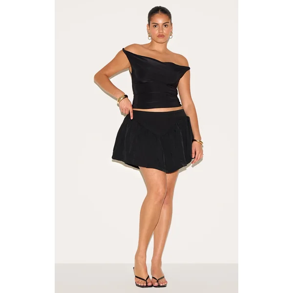 Plus Black Dipped Waist Structured A Line Mini Skirt