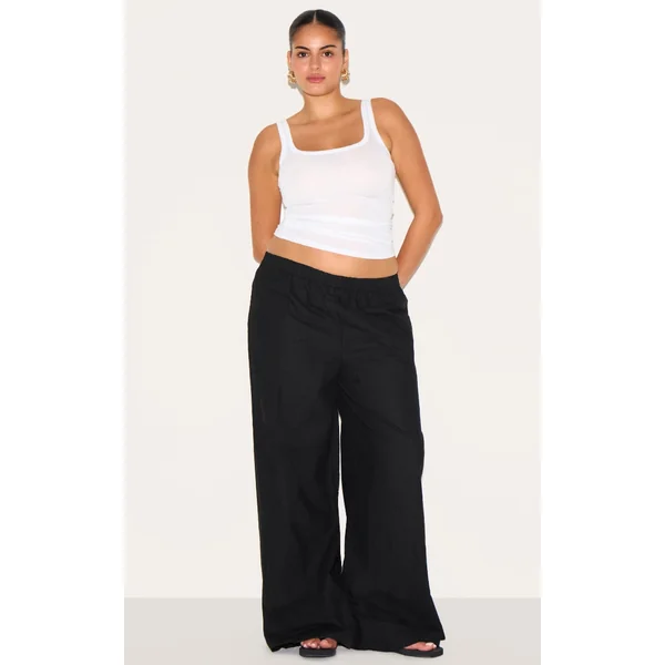Plus Black Elasticated Waist Straight Leg Pants