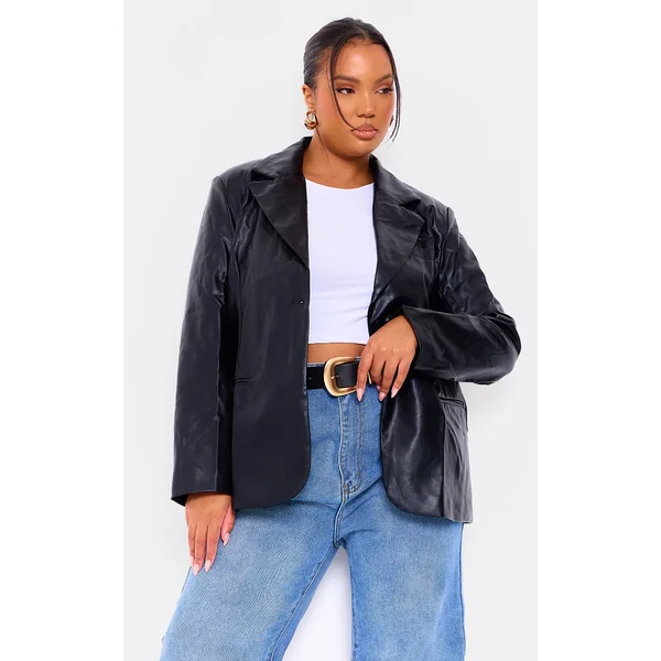 Plus Black Faux Leather Blazer