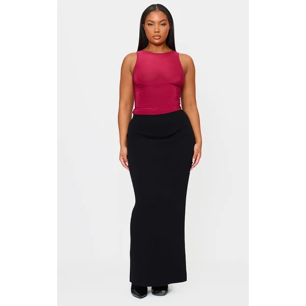 Plus Black Fine Knit Maxi Skirt