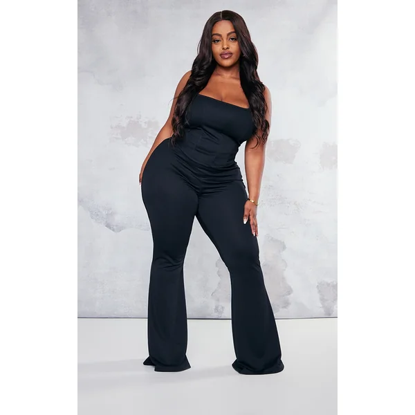 Plus Black Flare Leg High Waisted Pants