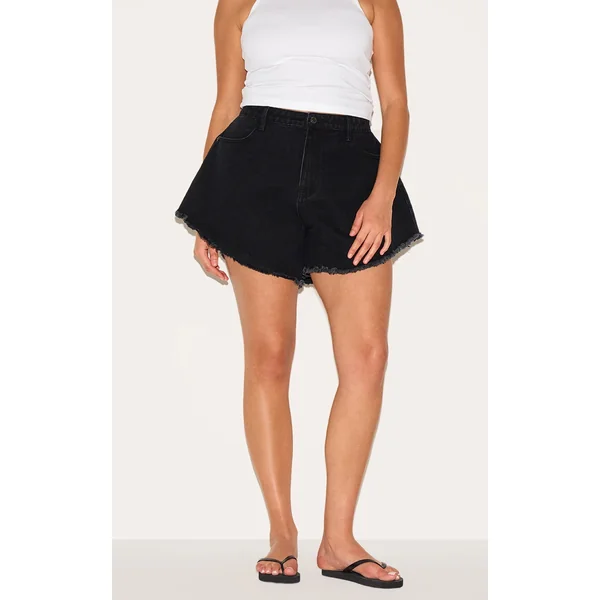 Plus Black Floaty Denim Shorts