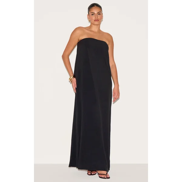 Plus Black Floaty Woven Bandeau Maxi Dress