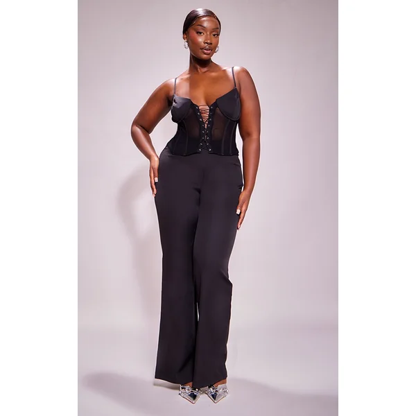 Plus Black Lace Corset Detail Jumpsuit