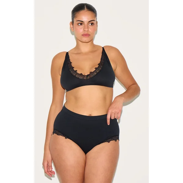 Plus Black Lace Trim Detail Brief