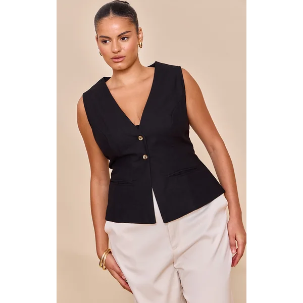 Plus Black Linen Vest