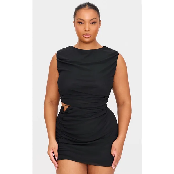 Plus Black Mesh Ruched Trim Detail Crop Top