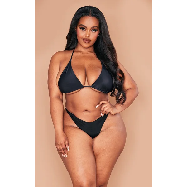 Plus Black Mix & Match Triangle Halter Bikini Top