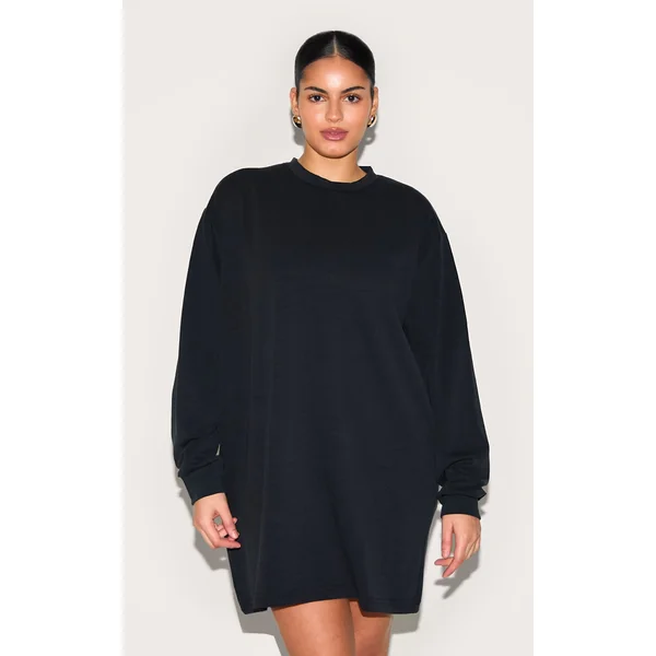 Plus Black Modal Long Sleeve Sweatshirt Dress