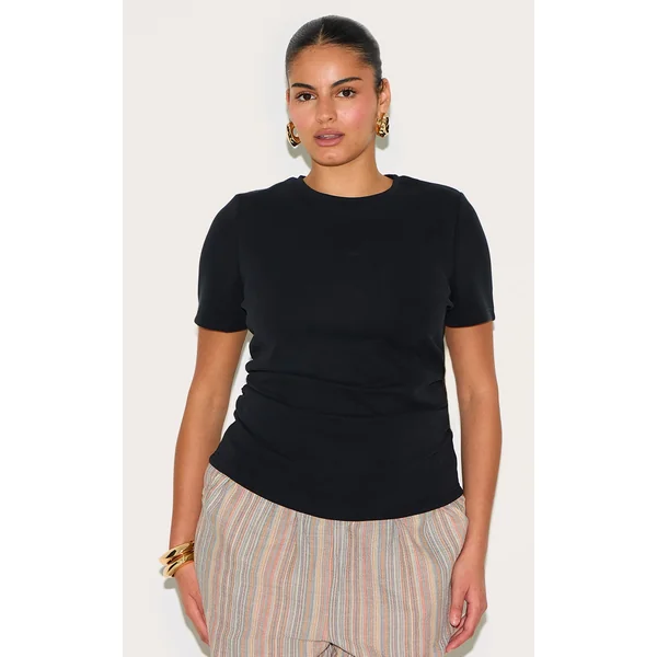 Plus Black Modal Ruched Side Top