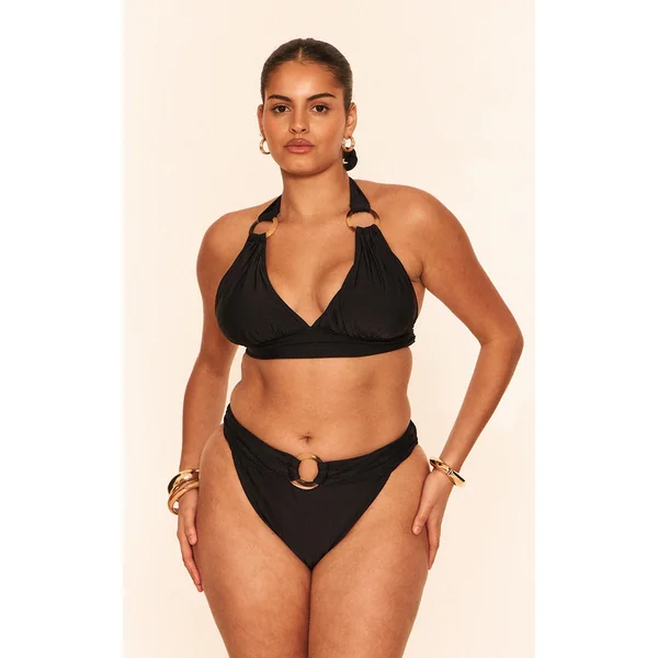 Plus Black O Ring Detail Tanga Bikini Bottoms
