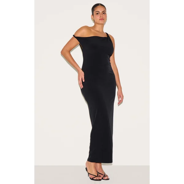Plus Black Off Shoulder Twisted Maxi Dress