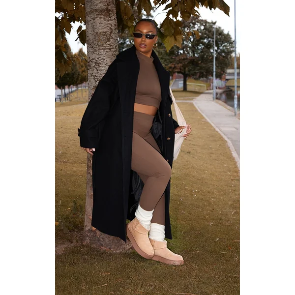 Plus Black Oversized Double Breasted Military Trim Coat