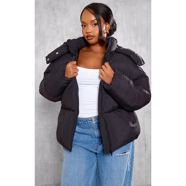 Plus Black Oversized Hooded Puffer Jacket