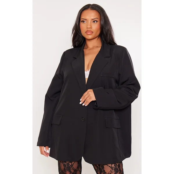 Plus Black Oversized Structured Blazer