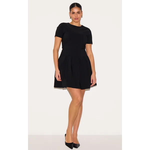 Plus Black Pleat Hem Detail Tailored Mini Dress