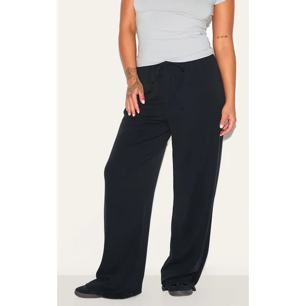 Plus Black Premium Soft Touch Low Rise Drawstring Straight Leg Pants