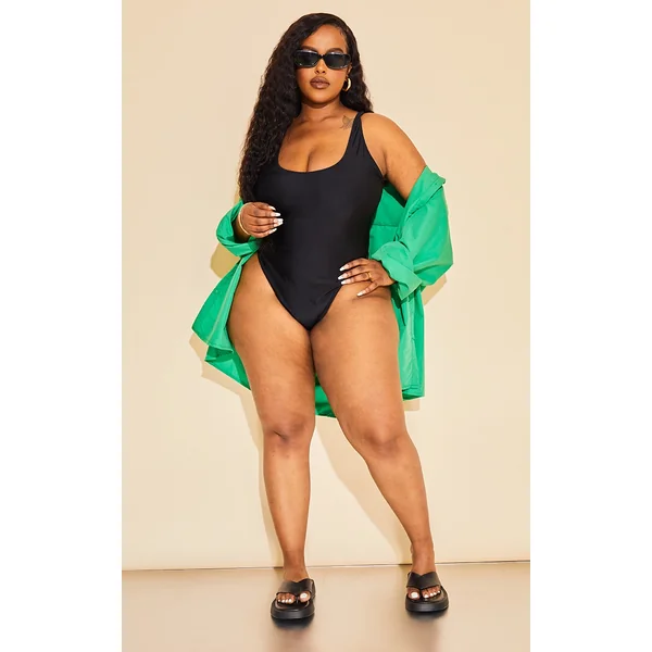 Plus Black Scoop Neck Swimsuit