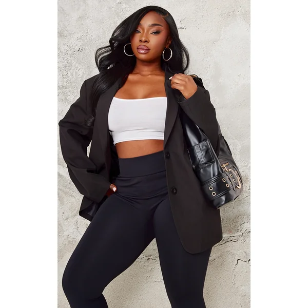 Plus Black Seam Detail Structured Oversized Blazer