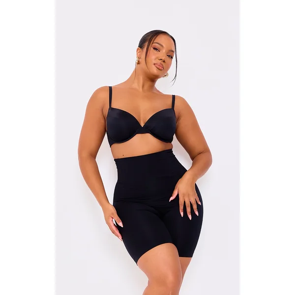 Plus Black Seamless High Waist Control Shapewear Shorts